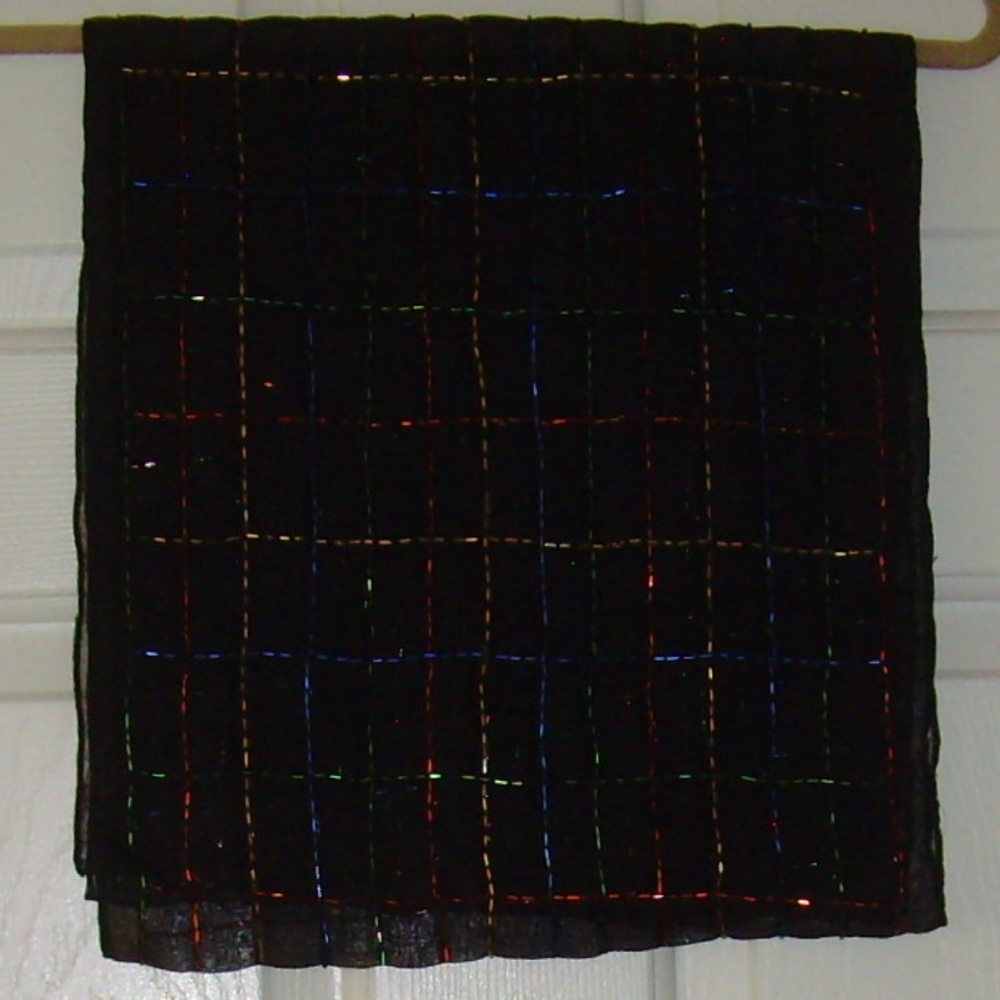 Vintage Elegant Sheer Black Scarf with Tubular Baguettes  58" by 13.5" - Picture 6 of 14